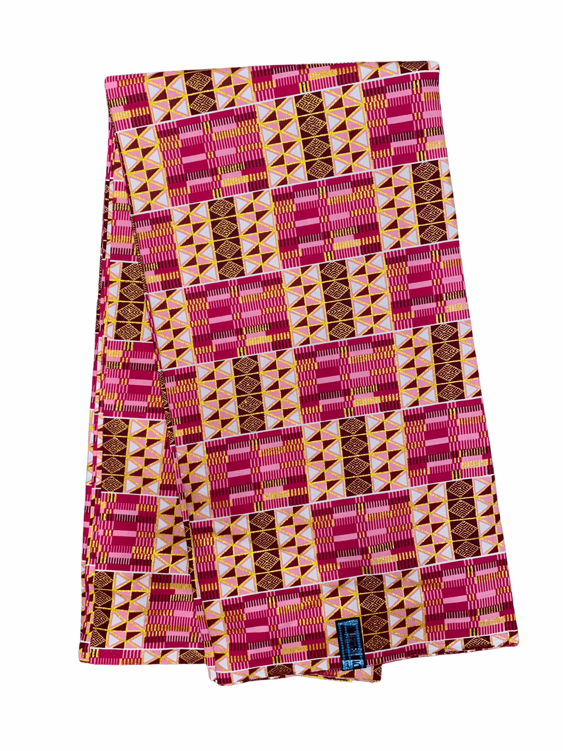 Pink Burgundy White Gold Kyeretwie Glitter Kente Ankara African Print Fabric 6 Yards