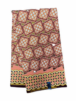Pink Gold Black White Boxed Petals Ankara African Print Fabric 6 Yards
