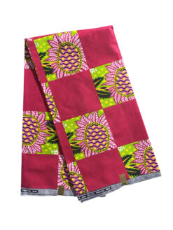 Pink Green Yellow Black Pineapple Flower Ankara African Print Fabric 6 Yards