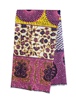 Pink Yellow White Navy Blue Target Flowers Snail Ankara African Print Fabric 6 Yards