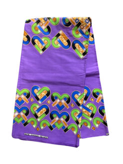 Purple Blue Green Orange Black Gold Crossed Heart Glitter African Ankara Print Fabric 6 Yards
