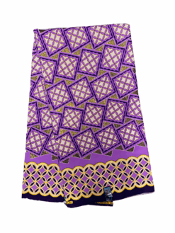 Purple Gold Black White Boxed Petals Ankara African Print Fabric 6 Yards