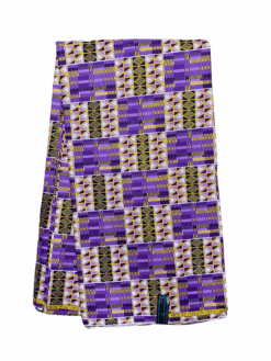 Purple White Black Gold Kyeretwie Glitter Kente Ankara African Print Fabric 6 Yards