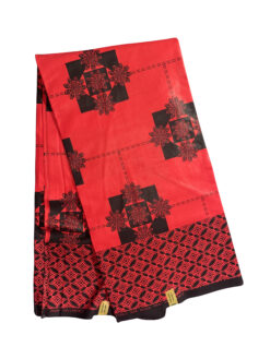 Red Black Diamond Square Flower Ankara African Print Fabric 6 Yards