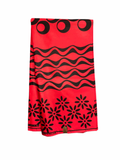 Red Black Waves Flowers Hole Ball Ankara African Print Fabric 6 Yards