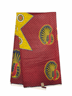 Red Yellow Black White Conch Sea Shell Ankara African Print Fabric 6 Yards
