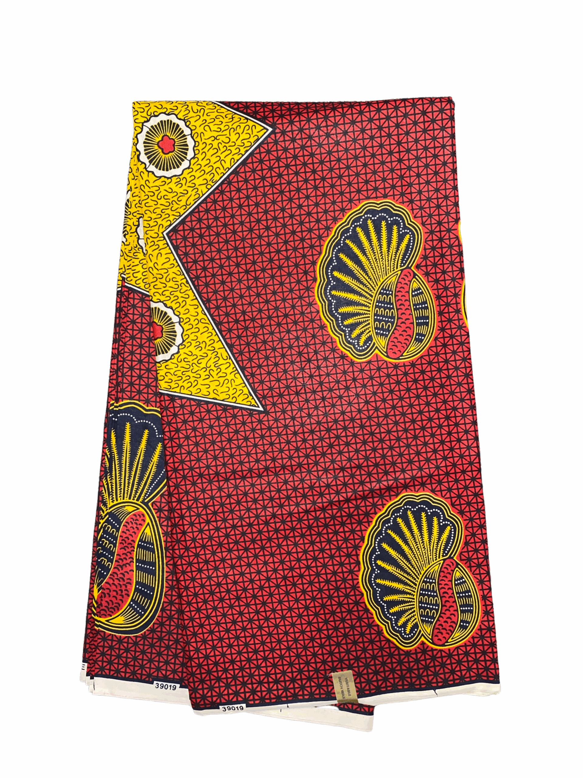 Red Yellow Black White Conch Sea Shell Ankara African Print Fabric 6 Yards