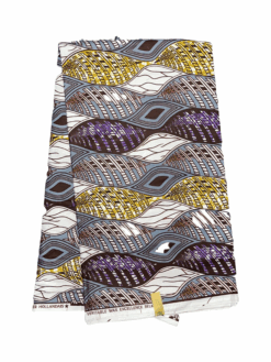 White Grey Purple Brown Hills Valleys African Ankara Print Fabric 6 Yards