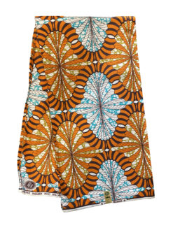 White Orange Blue Brown Black Mesmerism Ankara African Print Fabric 6 Yards