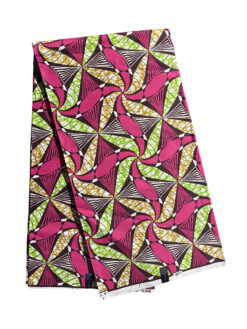 White Pink Green Brown Curved Corner Ankara African Print Fabric 6 Yards