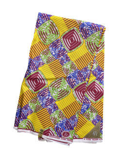 Yellow Blue Green Burgundy White Rounded Square African Ankara Print Fabric 6 Yards
