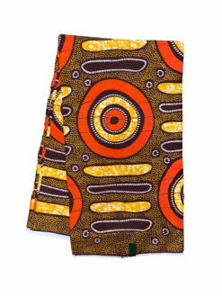 Yellow Brown Orange Black White Sausage Bullseye African Ankara Print Fabric 6 Yards