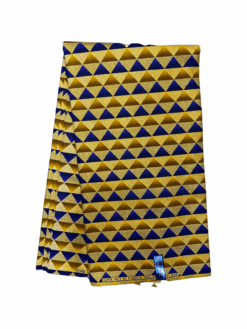 Yellow Gold Brown Blue Glitter Stacked Pyramids African Ankara Print Fabric 6 Yards