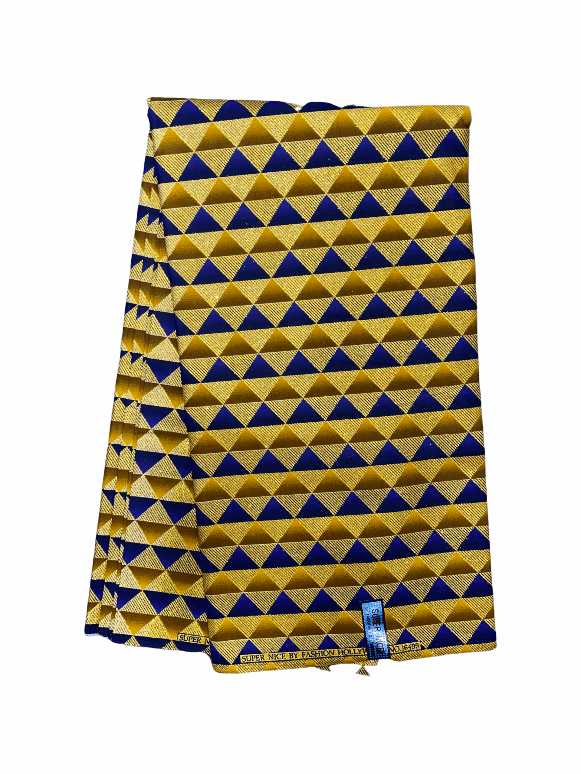 Yellow Gold Brown Blue Glitter Stacked Pyramids African Ankara Print Fabric 6 Yards