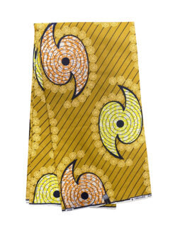 Yellow Mustard Orange Black White Eye of the Storm Ankara African Print Fabric 6 Yards