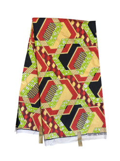 Yellow Red Green Black White Hexagon Honey Comb African Ankara Print Fabric 6 Yards