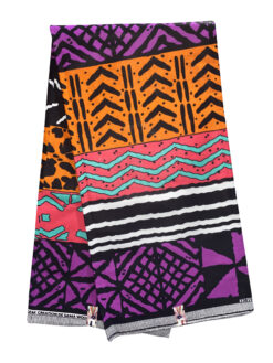 Black Orange Pink Orange Teal White Stacked Mud Cloth Ankara African Print Fabric 6 Yards