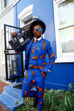 Bleu Et Orangiste 3 Piece Ankara African Print Suit