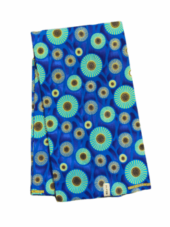 Blue Black Gold Glitter Circle Slice Ankara African Print Fabric 6 Yards