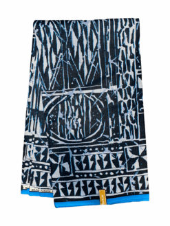 Blue Black White Slashed Ankara African Print Fabric 6 Yards