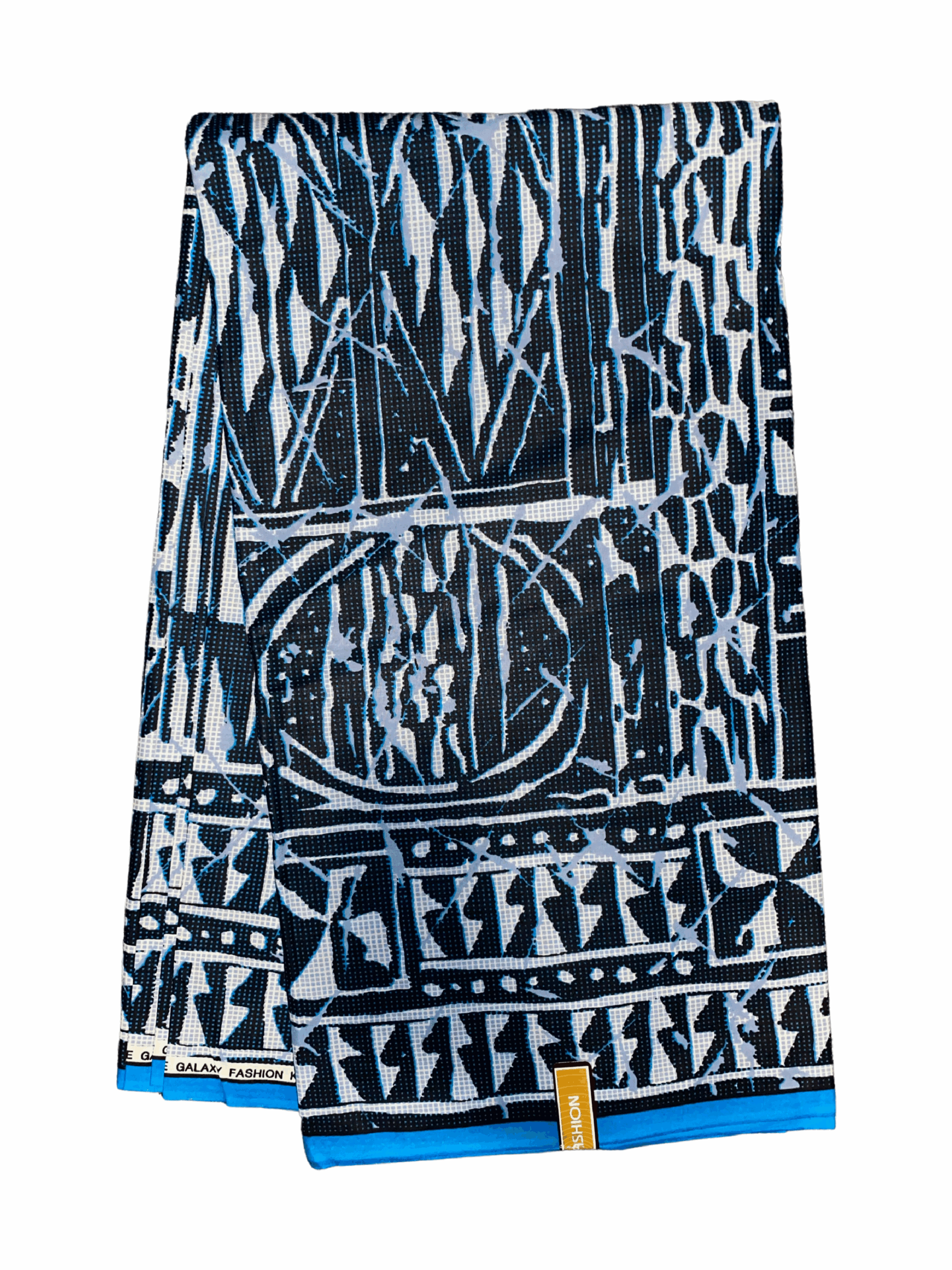 Blue Black White Slashed Ankara African Print Fabric 6 Yards