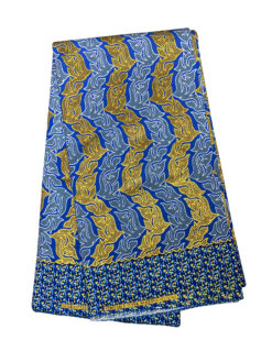 Blue Gold Glitter Origata Ankara African Print Fabric 6 Yards