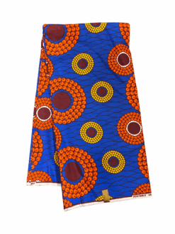 Blue Orange Yellow Burgundy Dots Circles Circular Ankara African Print Fabric 6 Yards