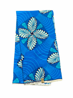 Blue White Four Blade Fan Ankara African Print Fabric 6 Yards