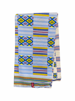 Blue Yellow Burgundy Silver Nsafoa Glitter Ankara African Print Fabric 6 Yards