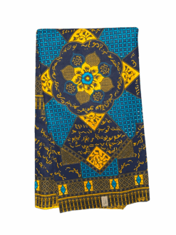 Blue Yellow Chirography Ankara African Print Fabric 6 Yards