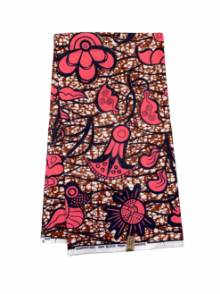 Brown Pink White Black Tulip Buttercup Aray Ankara African Print Fabric 6 Yards