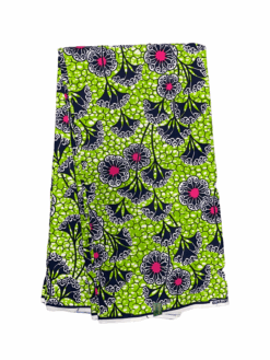 Green Lime Pink Black White Floweret Ankara African Print Fabric 6 Yards