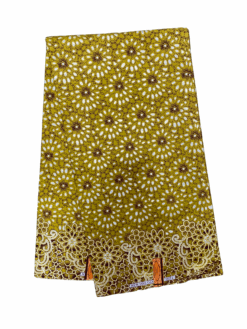 Green Olive Brown Black Silver Floret Glitter Ankara African Print Fabric 6 Yards
