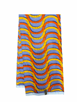Orange Yellow Blue Black Tides Waves Ankara African Print Fabric 6 Yards