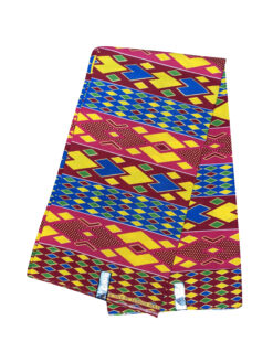 Pink Burgundy Yellow Green Blue Gold Side Diamond Glitter Kente Ankara African Print Fabric 6 Yards
