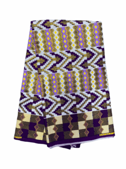 Purple White Gold Black Ameyaw Glitter Kente Ankara African Print Fabric 6 Yards