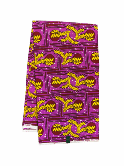 Purple Yellow Black White Olive Branch Ankara African Print Fabric 6 Yards