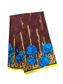 Red Black Blue Yellow Gold Inflorescence Ankara African Print Fabric 6 Yards