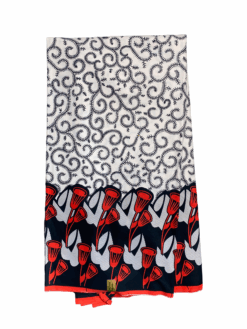 White Black Red Macaroni Trumpet Ankara African Print Fabric 6 Yards