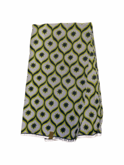 White Black Yellow Neon Pinched Oval Ankara African Print Fabric 6 Yards