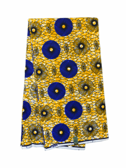 Yellow Blue Black White Circle Sun Swiggle Ankara African Print Fabric 6 Yards