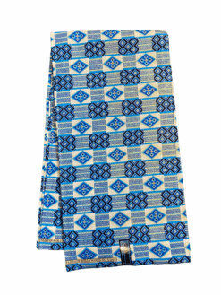 Blue White Gold Diamond Ice Kente Glitter Ankara African Print Fabric 6 Yards