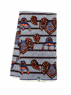 White Orange Blue Black Aileron Ankara African Print Fabric 6 Yards