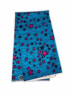 Teal Pink Black Mini Stars Ankara African Print Fabric 6 Yards