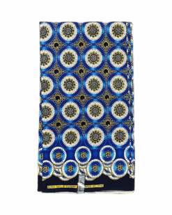 Blue Gold White Radiating Disk Glitter Ankara African Print Fabric 6 Yards