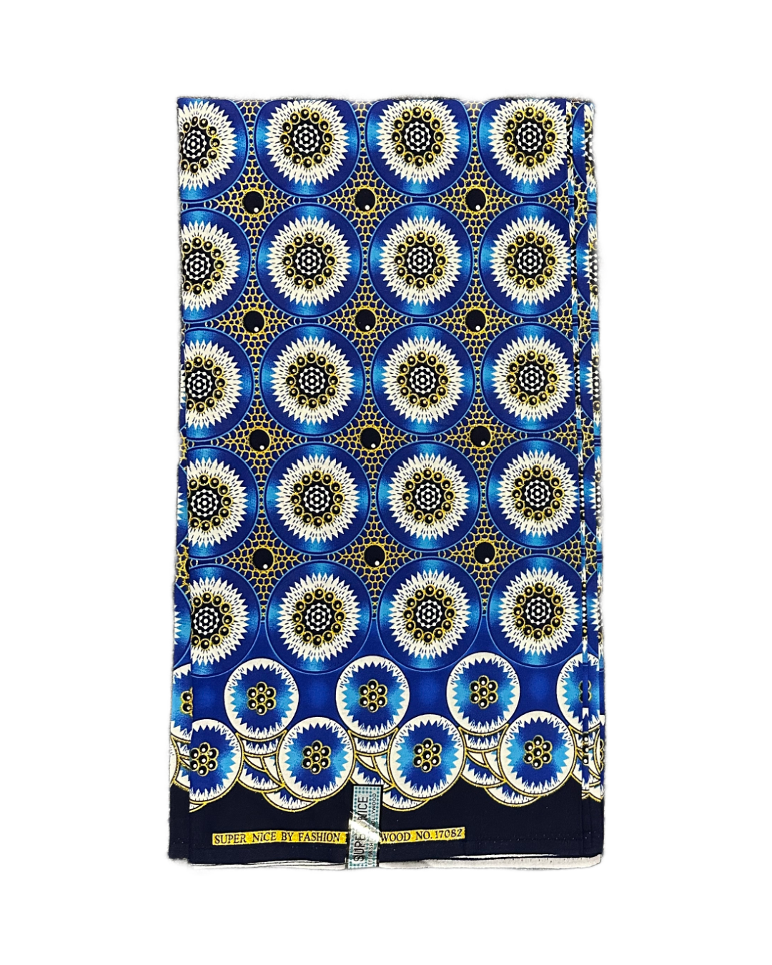 Blue Gold White Radiating Disk Glitter Ankara African Print Fabric 6 Yards