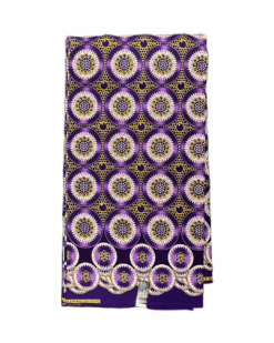 Purple Gold White Radiating Disk Glitter Ankara African Print Fabric 6 Yards