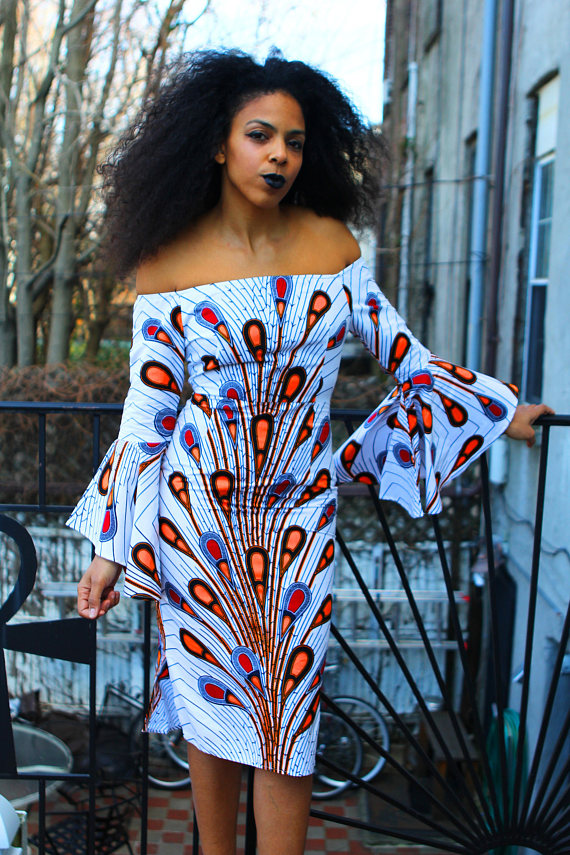 Ankara Product of the Day: White Peacock Off The Shoulder Pencil Midi ...